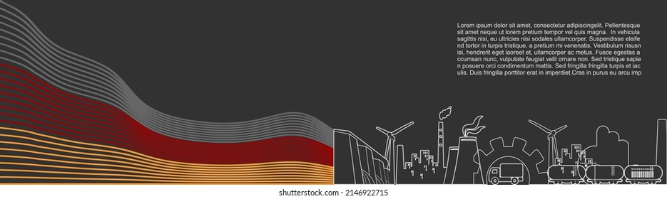 Energy generation and heavy industry of Germany. Brochure template design. Waved national flag. Thin lines style