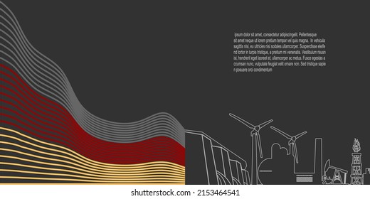 Energy generation and heavy industry of Germany. Brochure template design. Waved national flag. Thin lines style