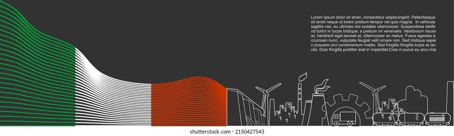 Energy generation and heavy industry of Italy. Brochure template design. Waved national flag. Thin lines style