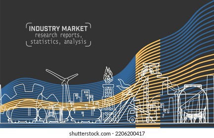 Energy generation and heavy industry of Sweden. Brochure template design. Waved national flag. Thin lines style