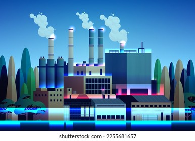 energy generation plant with chimneys electricity production industrial manufacturing building heavy industry factory