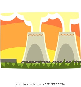Energy generation power station, nuclear energy, horizontal vector illustration