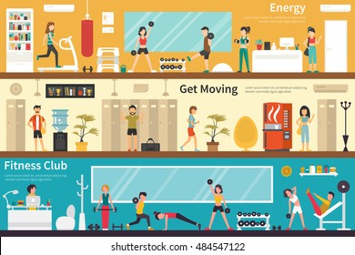 Energy Get Moving Fitness Club flat interior outdoor concept web