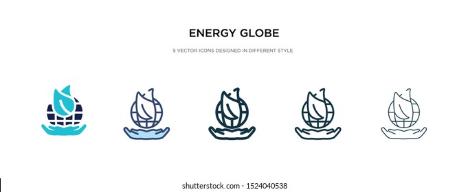energy globe icon in different style vector illustration. two colored and black energy globe vector icons designed in filled, outline, line and stroke style can be used for web, mobile, ui