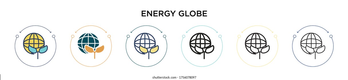 Icono de globo de energía en el estilo relleno, delgado, contorno y trazo. Ilustración vectorial de dos diseños de iconos vectoriales de la energía de color y negro para móviles, ui, web