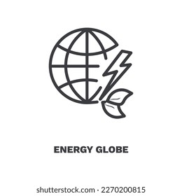 energy globe icon. Thin line energy globe, globe icon from ecology collection. Outline vector isolated on white background. Editable energy globe symbol can be used web and mobile