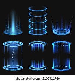 Energy glowing frames. Fantastic futuristic holes circle portals power aura decent vector templates realistic set