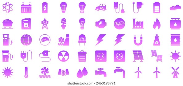 Energy Glyph Gradient Icon pictogram symbol visual illustration Set