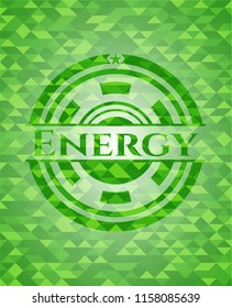 Energy green emblem with mosaic ecological style background