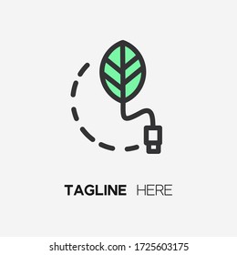 energy green logo element with usb cable illustration