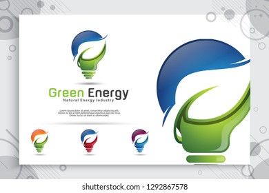 Energy green smart idea vector logo design with modern color style concept , symbol innovation digital lamp with ecology leaf concept