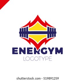 Energy Gym fitness barbell logo icon with swoosh graphic element