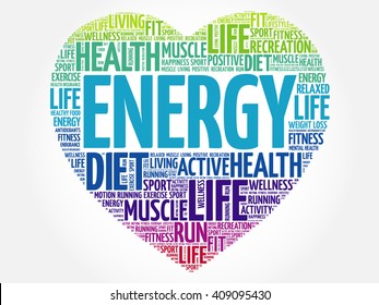 ENERGY heart word cloud, fitness, sport, health concept