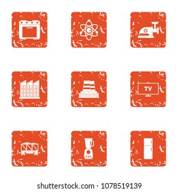 Energy for home icons set. Grunge set of 9 energy for home vector icons for web isolated on white background