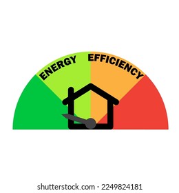 energy house arrow. House heating. House efficiency scale. Vector illustration.