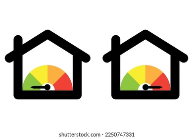 energy house arrow. House heating. House efficiency scale. Vector illustration.