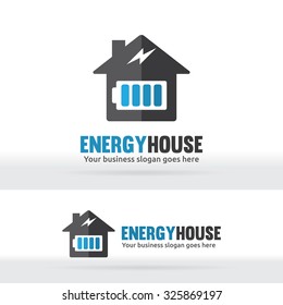 Energy house. Battery house. Power house. Electric house. Abstract logo. Brand identity. Bolt