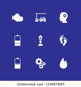 energy icon. 9 energy set with battery, motor, street lamp and gear vector icons for web and mobile app