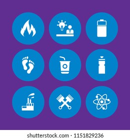 energy icon. 9 energy set with flame, atom, battery and idea vector icons for web and mobile app