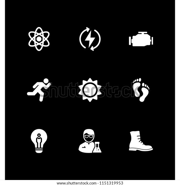 energy icon.\
9 energy set with military boot, human footprints, running and atom\
vector icons for web and mobile\
app