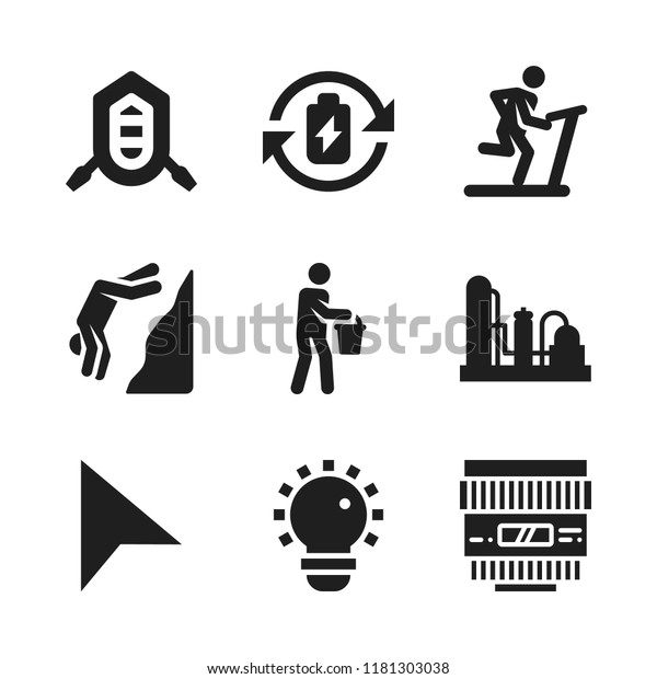energy icon.\
9 energy vector icons set. running, oil refinery and pointer icons\
for web and design about energy\
theme