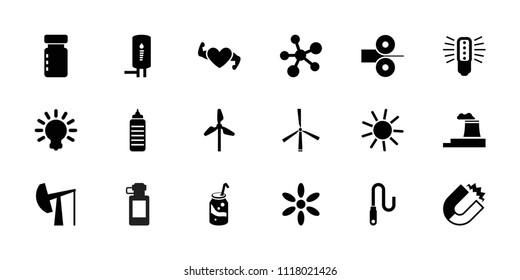 Energy icon. collection of 18 energy filled icons such as sun, magnet, soda, wire, geyser, bulb, paper press, oil derrick. editable energy icons for web and mobile.