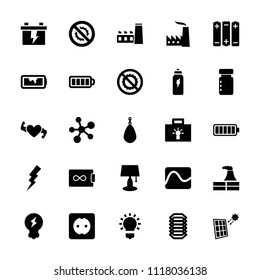 Energy icon. collection of 25 energy filled icons such as factory, flash, battery, table lamp, no brightness, broken battery. editable energy icons for web and mobile.