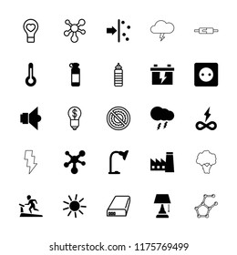 Energy icon. collection of 25 energy filled and outline icons such as factory, plug socket, sun, table lamp, temperature, lamp. editable energy icons for web and mobile.
