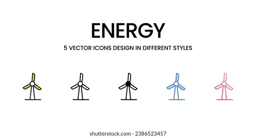Energy Icon Design in Five style with Editable Stroke. Line, Solid, Flat Line, Duo Tone Color, and Color Gradient Line. Suitable for Web Page, Mobile App, UI, UX and GUI design.