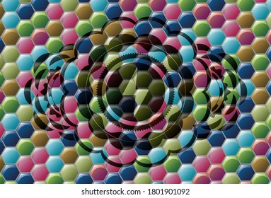 Energy icon inside Colorful candy multicolored realistic emblem. Hexagon handsome background. Intense illustration. 
