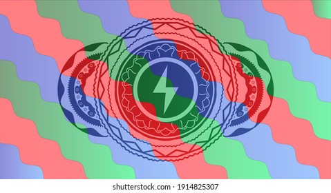 Energy icon inside Colorful multicolored badge. Curvy graceful background. Illustration. 