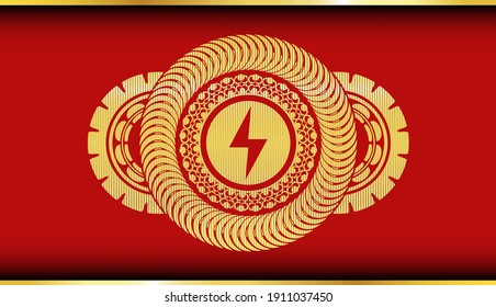 Energy Icon in Gold und Rot realistische Abzeichen. Traditioneller, schicker Hintergrund. Künstlerische Illustration. 