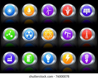 Energy Icon on Button with Metallic Rim Collection Original Illustration
