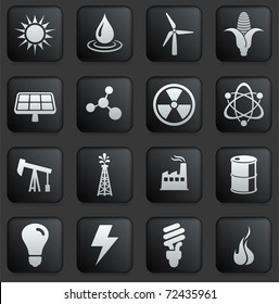 Energy Icon on Square Black and White Button Collection Original Illustration