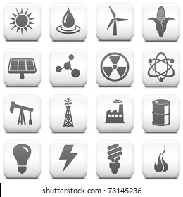 Energy Icon on Square Black and White Button Collection Original Illustration