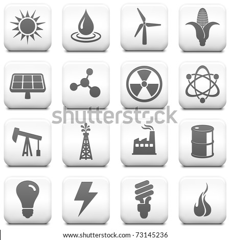 Energy Icon on Square Black and White Button Collection Original Illustration