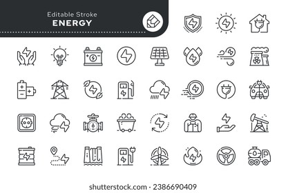 Energy icon in outline linear style. Energy resource types icon. Vector set of conceptual web icons for applications, websites and graphic resources.