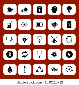 energy icon set with atom, solar energy and whey vector illustration