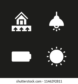 energy icon set. battery, sun and hanging bulb vector icon for graphic design and web
