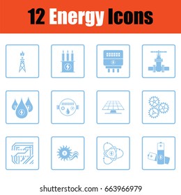 Energy icon set. Blue frame design. Vector illustration.