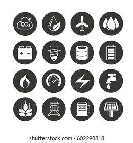 energy icon set in circle buttons