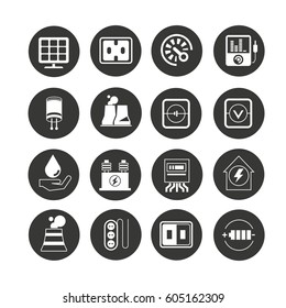 energy icon set in circle buttons