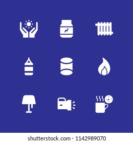 energy icon set. coffee cup, proteins and punching bag vector icon for graphic design and web