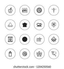 Energy icon set. collection of 16 outline energy icons with barrel, chakra, conservation, fire, factory, gravity, greenhouse, fitness, light, log, isotonic, lamp icons.