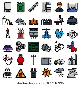 Energy Icon Set. Editable Bold Outline With Color Fill Design. Vector Illustration.