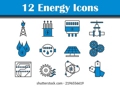 Energy Icon Set. Editable Bold Outline With Color Fill Design. Vector Illustration.