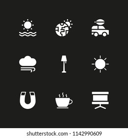 energy icon set. electric car, lamp and sun vector icon for graphic design and web