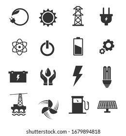 Energy icon set.  Electricity Ecology And Energy Vector symbols. 