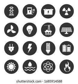 Energy Icon Set.  Electricity Ecology And Energy Vector Symbols. 