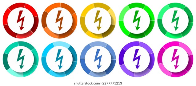Energy icon set, electricity flat design vector illustration in 10 colors options for mobile applications and webdesign